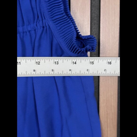 New Max Studio Blouse XS Blue Cobalt Ruched Front Sleeveless Ruffled Mock Neck - Picture 3 of 8